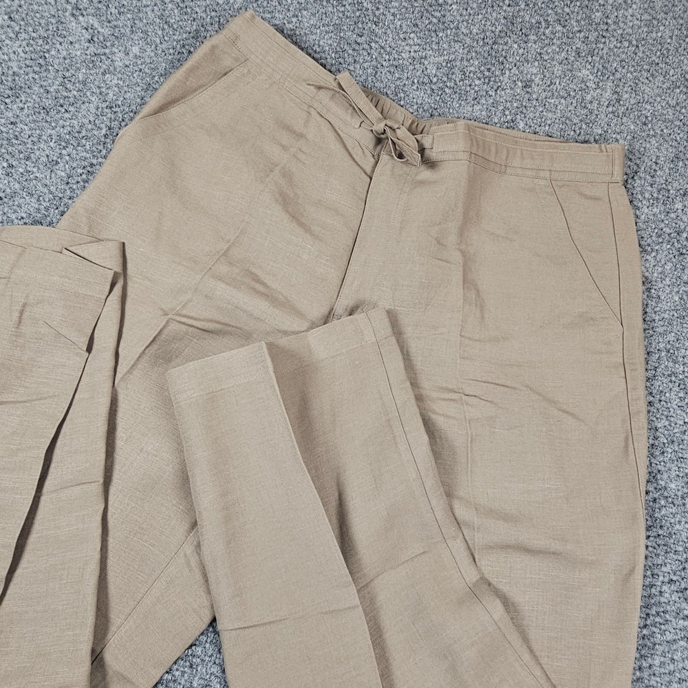 Cubavera Mens Linen Blend Drawstring Pants Tan Khaki Relaxed Fit Large AZ 655